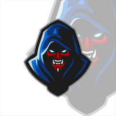 Assassin Red Devil head with blue robe Mascot Logo Illustration Template