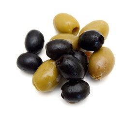 Olives on twig isolated on white background