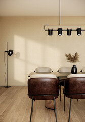 Modern Japandi style room interior design with decoration. 3d rendering vertical background
