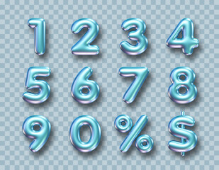 Blue metallic three dimensional numbers isolated on transparent background