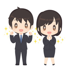 期待の眼差しのビジネススーツ姿の男女