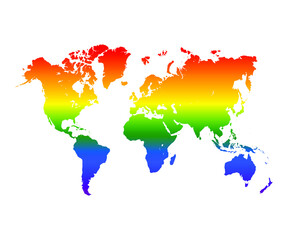 Earth map in LGBT flag colors on white background, vector illustration