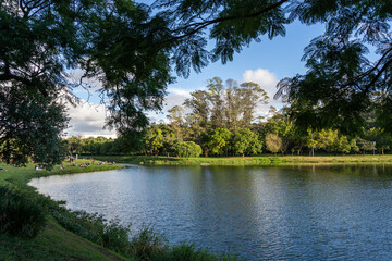 paisagem de final de tarde no parque Ibirapuera em São Paulo