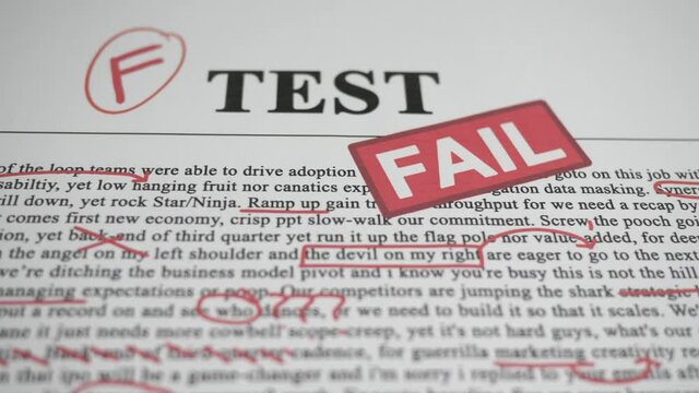 Fail School Test With Many Errors in the Text Closeup