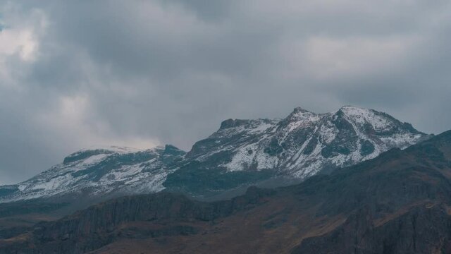 Landscape of the Iztaccihuatl volcano covered in snow  in Mexico