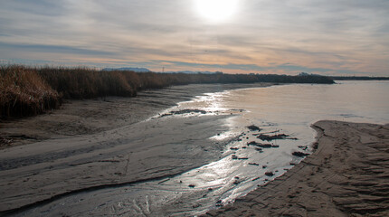 Fototapeta premium Santa Clara river estuary with lowering water level at the river mouth in Ventura California United States