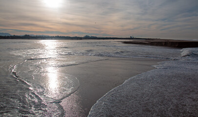 Pacific Ocean tide flowing into the Santa Clara river estuary in Ventura California United States
