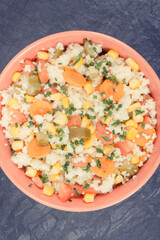 Fresh salad with couscous and vegetables as best nutritious food for dieting and slimming. Source vitamins and minerals