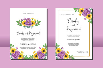 Wedding invitation frame set, floral watercolor hand drawn Anemone and Peony Flower design Invitation Card Template