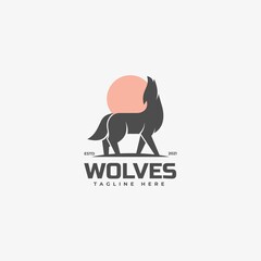 Vector Logo Illustration Wolves Silhouette Style.