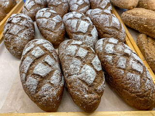 Close up photo of rye breads for sale in bakeshop