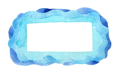 Water wave rectangle banner watercolor hand painting for decoration on summer season and aquatic concept.