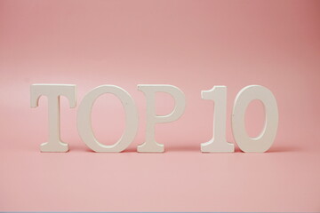 Top 10 word alphabet letters on pink background