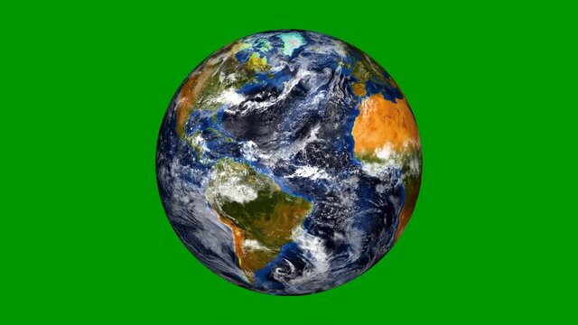 4K Realistic Planet earth rotation or spinning green screen loop animated. 