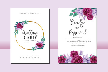 Wedding invitation frame set, floral watercolor hand drawn Rose and Lily Flower design Invitation Card Template