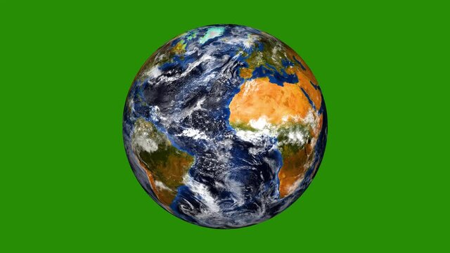 4K Realistic Planet earth rotation or spinning green screen loop animated. 