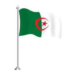Algerian Flag. Isolated Wave Flag of Algeria Country.