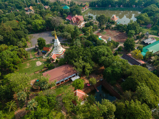 Aerial view Pagoda of Wat Phra That Bang Phuan is the old temple in Nongkhai of Thailand