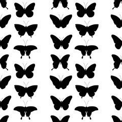 Seamless pattern butterflies silhouettes vector illustration