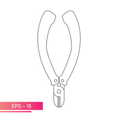 Wire cutters, for the electrician. Linear design. On a white background. Tools for workers. Flat vector illustration.