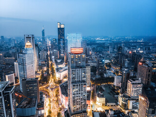Aerial photography of the night view of modern city buildings in Nanjing