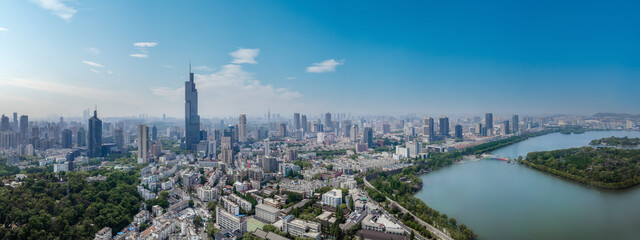 Aerial photography of the modern urban architectural landscape of Nanjing, China
