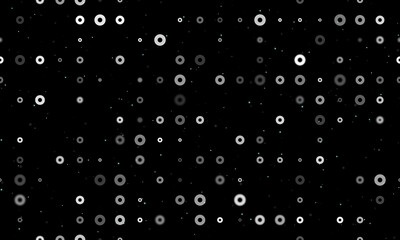 Seamless background pattern of evenly spaced white record media symbols of different sizes and opacity. Vector illustration on black background with stars