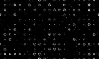 Seamless background pattern of evenly spaced white electrical board symbols of different sizes and opacity. Vector illustration on black background with stars