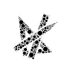 A large school supplies symbol in the center made in pointillism style. The center symbol is filled with black circles of various sizes. Vector illustration on white background