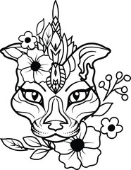 Floral Abstract Cat Vector Illustration