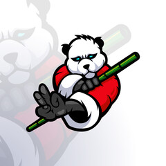 Illustration of panda holding bamboo for mascot logo esport gaming