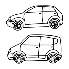 Set of two hatchback cars. Side view