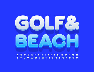 Vector concept sign Golf and Beach. White modern Font. Set of 3D Alphabet Letters and Numbers