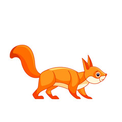 Cute Red squirrel. Cartoon character of an curious rodent mammal animal. A wild forest creature with orange fur. Side view. Vector flat illustration isolated on a white background