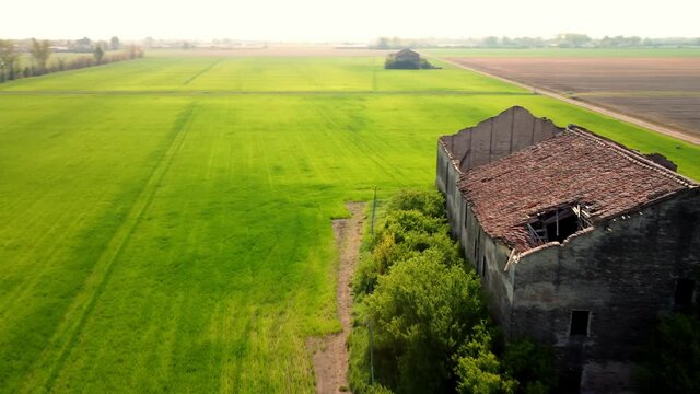 aerial footage of old house in the italian countryside