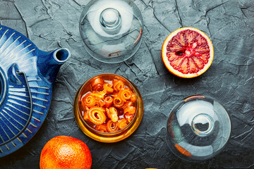 Orange jam in a glass jar