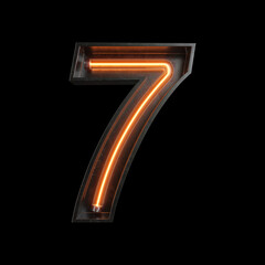 Number 7, Alphabet made from Neon Light with clipping path