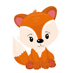 Illustration cute baby fox on white isolated background. Flat design.