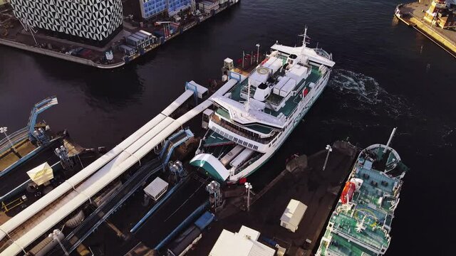 Fly over the harbor in Helsingborg, Sweden
