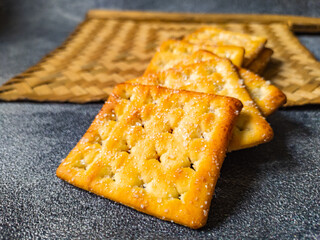 Close Up Sweet Crunchy Crackers isolated on abstract background.