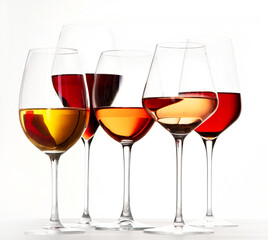 Red, rose and white wine in glasses