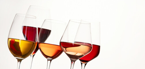 Red, rose and white wine in glasses