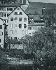 old houses in the city with an river