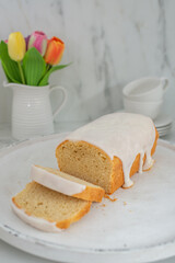 Homemade pound cake with vanilla and organic lemons