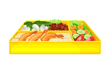Bento Box as Japanese Single-portion Take-out or Home-packed Meal Vector Illustration