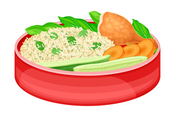 Bento Box as Japanese Single-portion Take-out or Home-packed Meal Vector Illustration