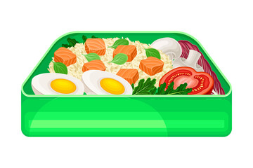 Japanese Bento Box as Take-out Meal with Rice Vector Illustration