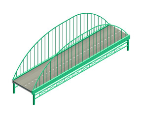 Fixed Bridge with Metal Arch and Tie Rod oated with Asphalt Isometric Vector Illustration