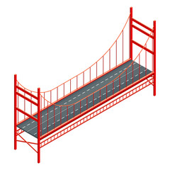 Straight and Fixed Asphalted Bridge with Metal Tie Rods Isometric Vector Illustration