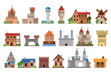 Medieval Historical Buildings and Old European Architecture Vector Set